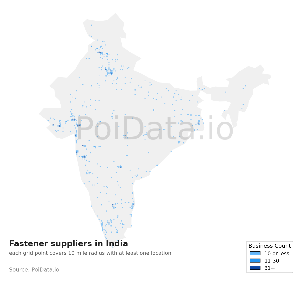 Fastener supplier density map for India