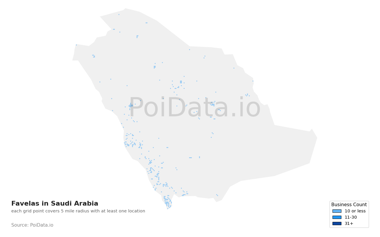 Favela density map for Saudi Arabia