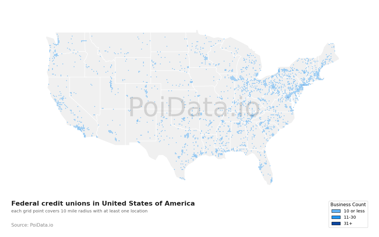 Federal credit union density map for Florida, United States