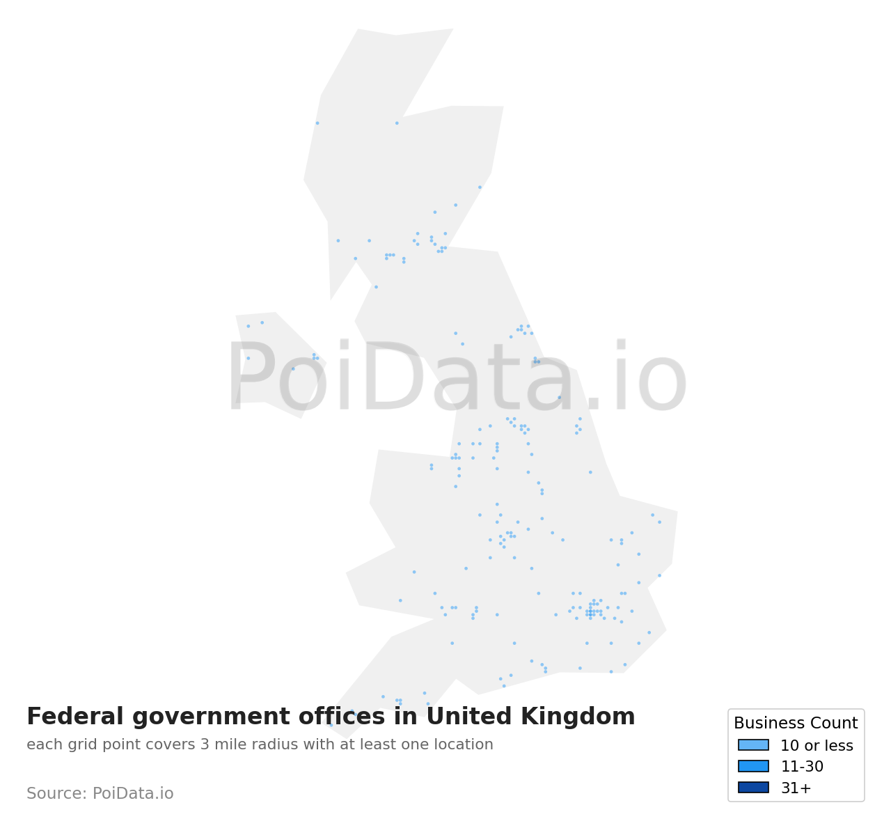 Federal government office density map for United Kingdom