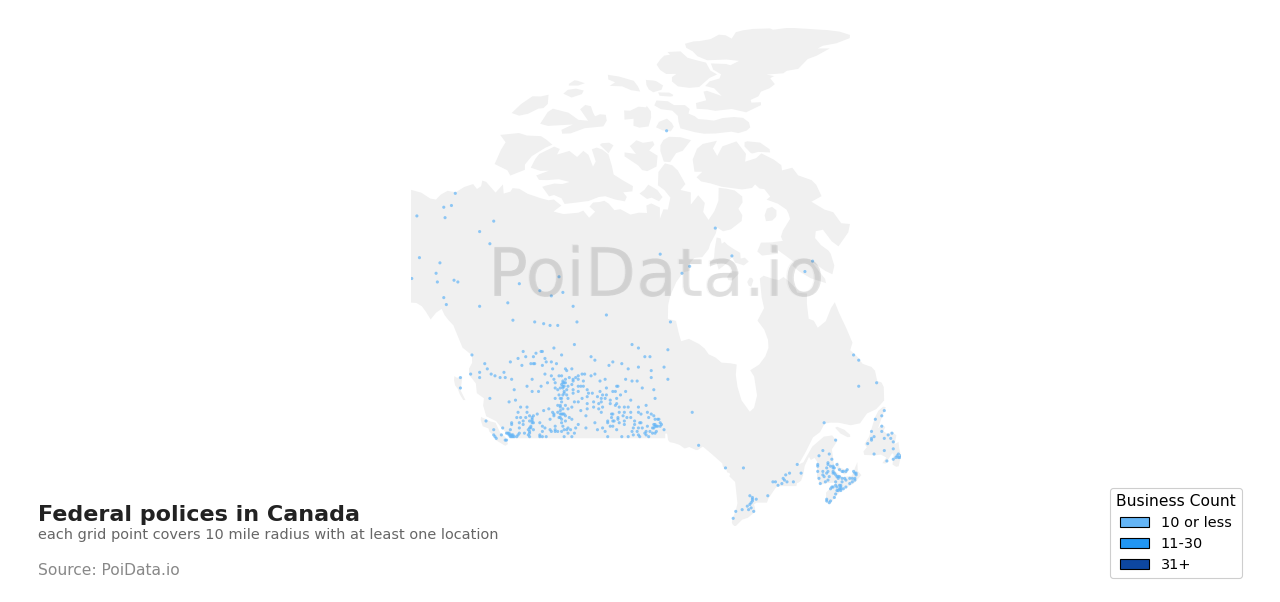 Federal police density map for Alberta, Canada