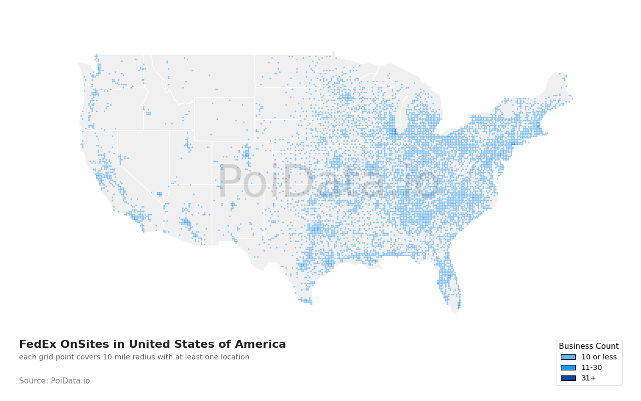 FedEx OnSite density map for United States
