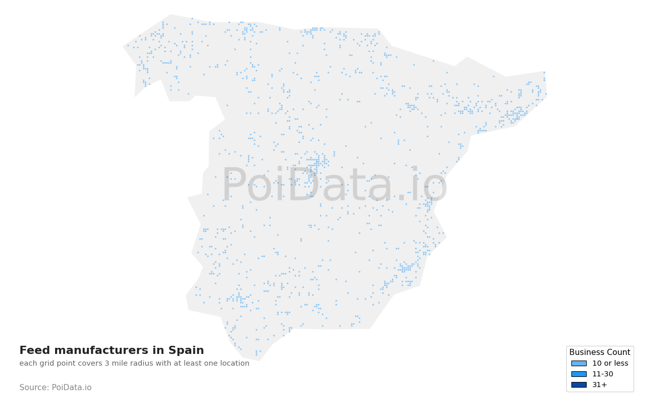 Feed manufacturer density map for Spain