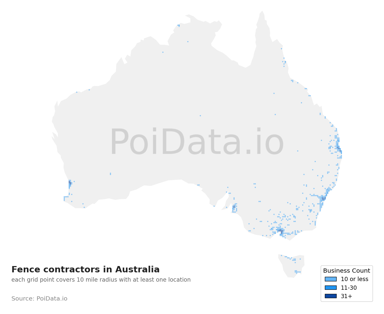 Fence contractor density map for Western Australia, Australia