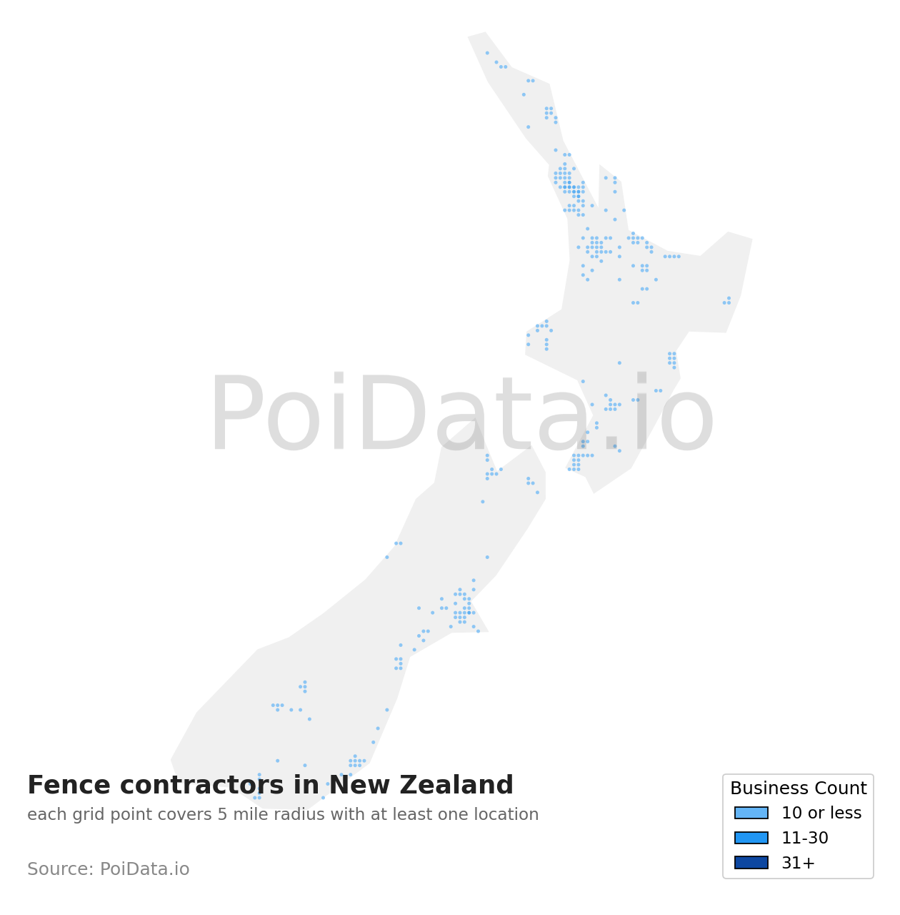 Fence contractor density map for New Zealand