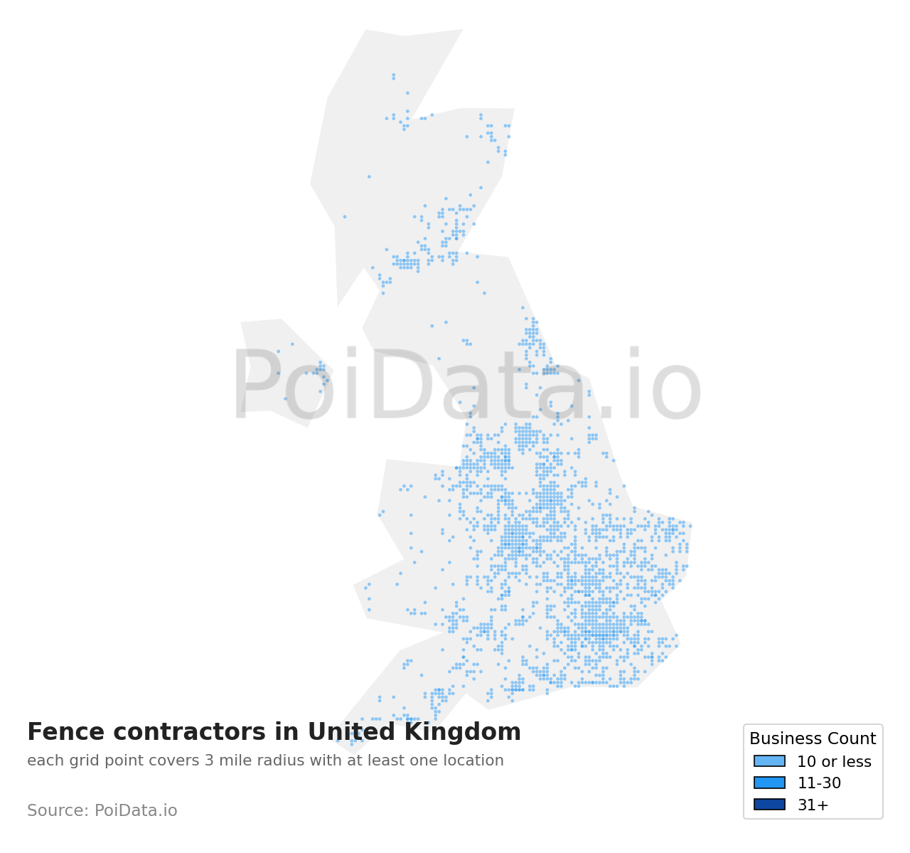 Fence contractor density map for United Kingdom