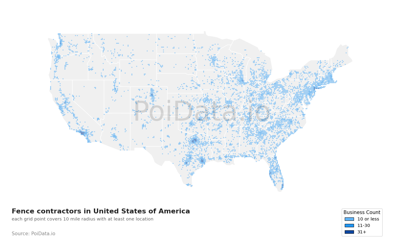 Fence contractor density map for New Jersey, United States