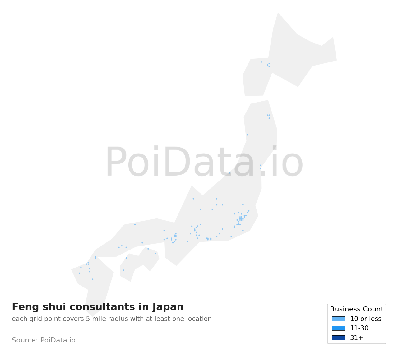 Feng shui consultant density map for Japan