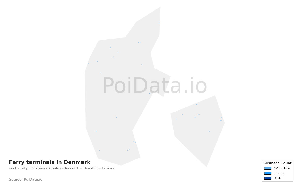 Ferry terminal density map for Denmark