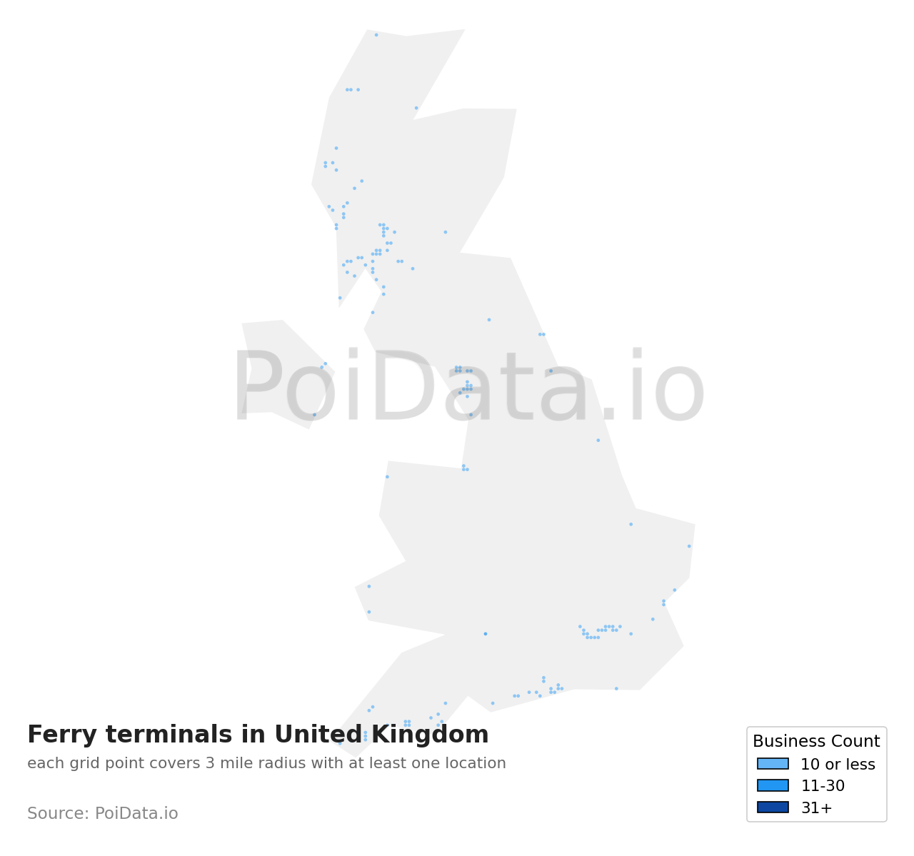 Ferry terminal density map for United Kingdom