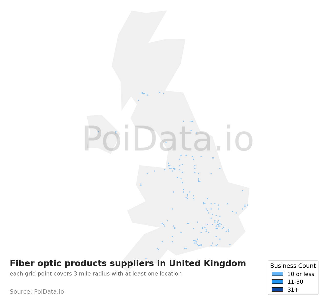 Fiber optic products supplier density map for United Kingdom