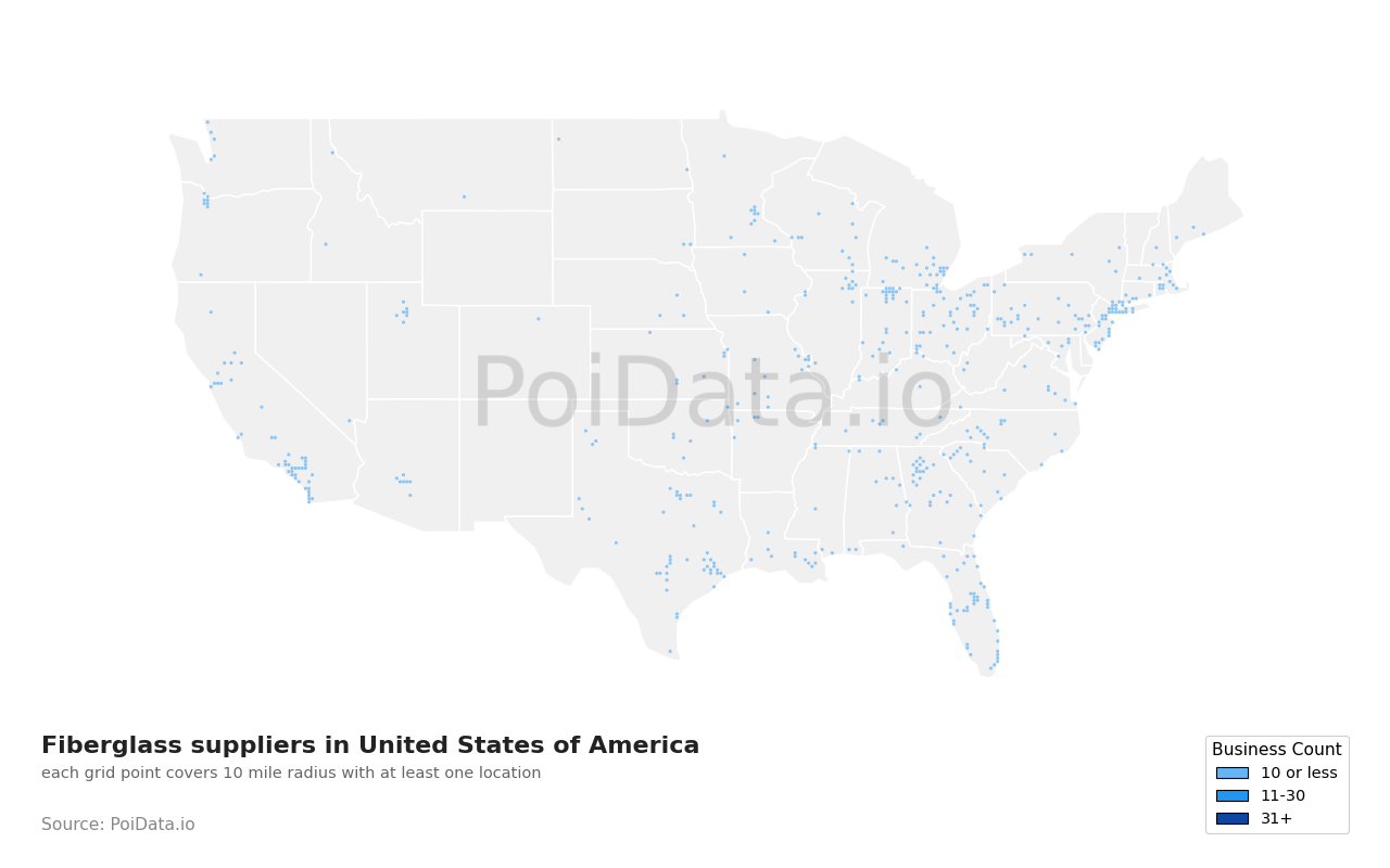 Fiberglass supplier density map for Ohio, United States