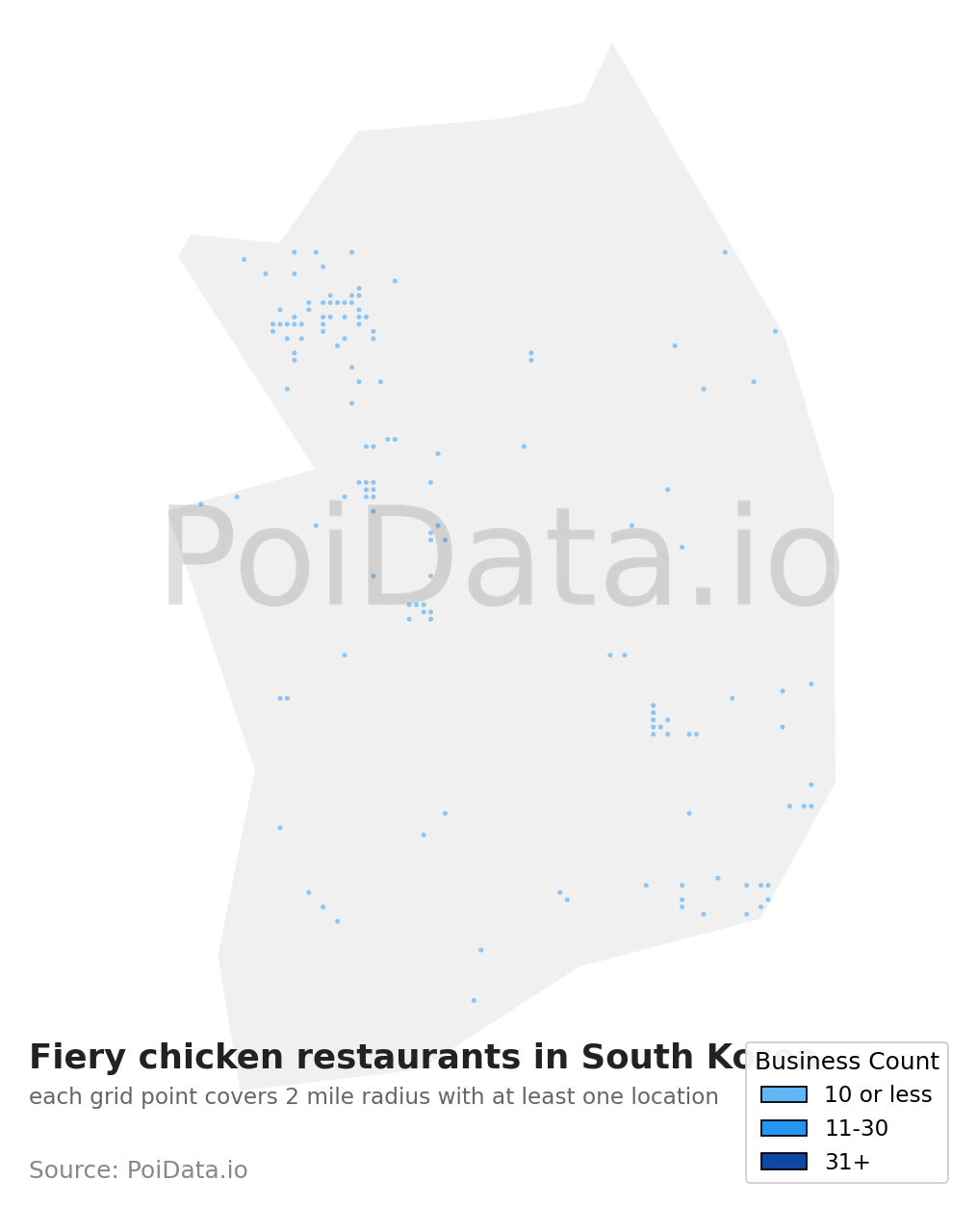 Fiery chicken restaurant density map for South Korea