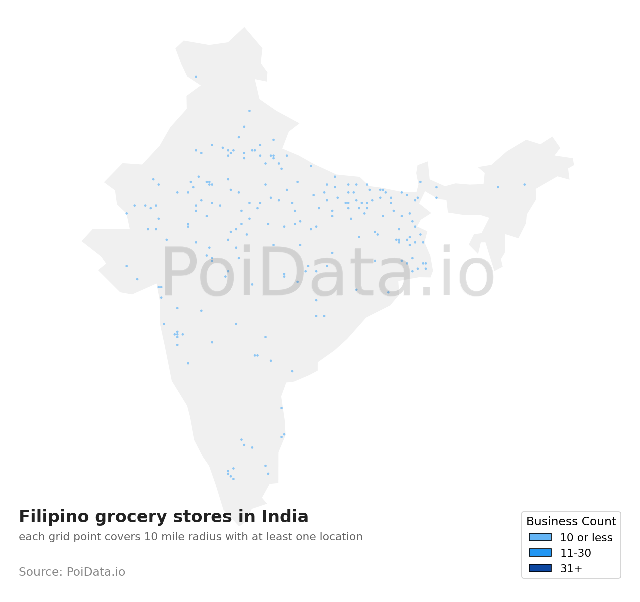 Filipino grocery store density map for India