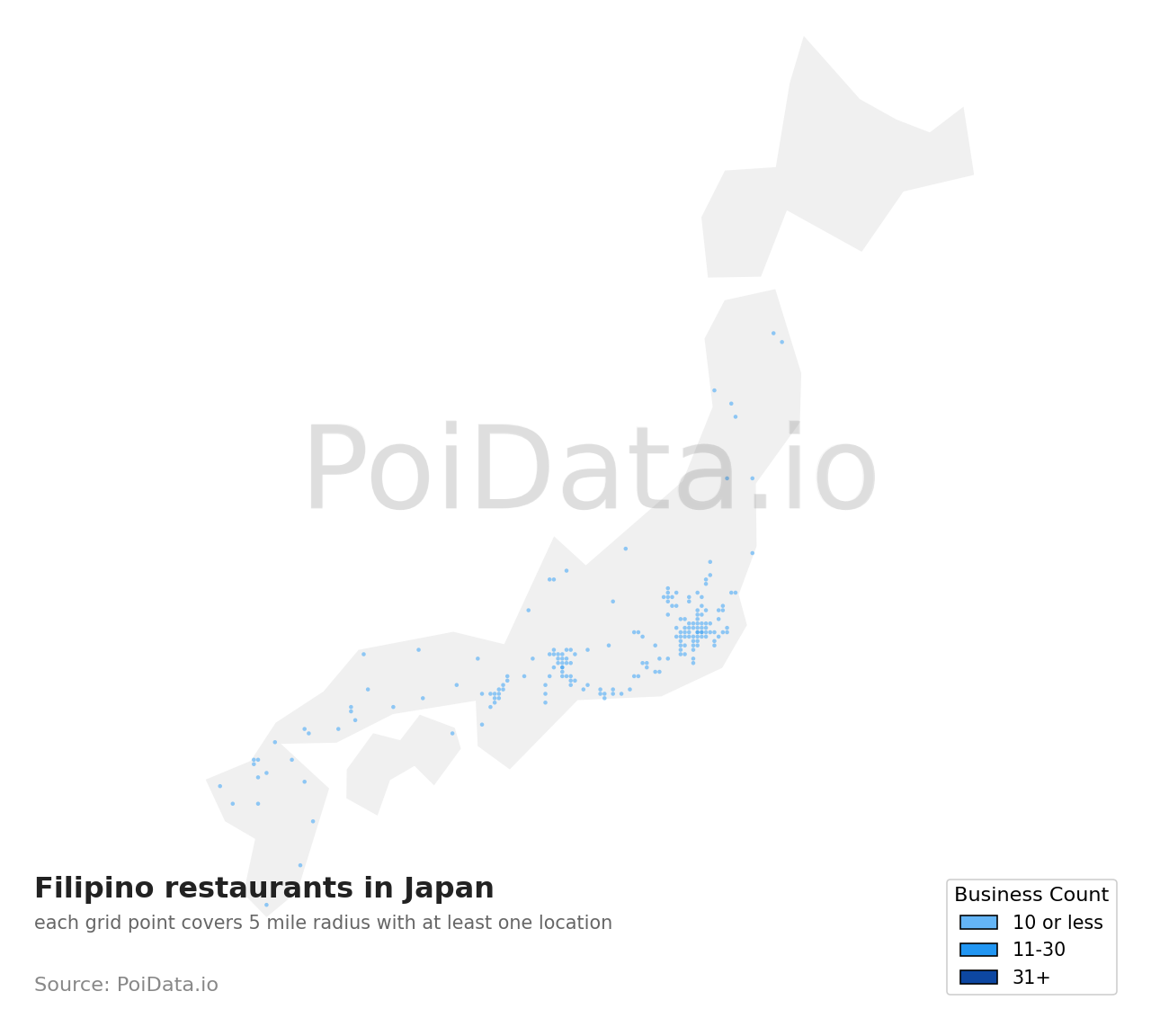 Filipino restaurant density map for Japan