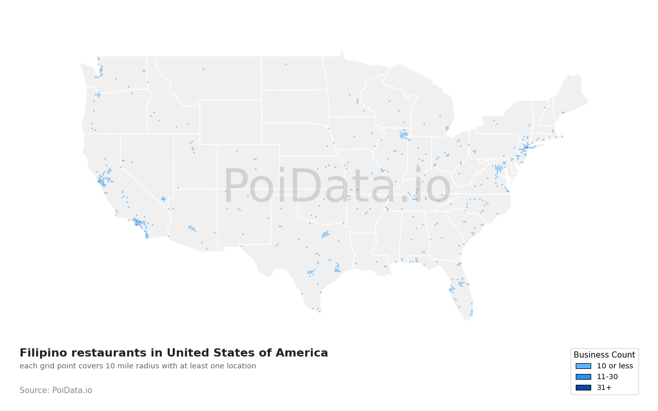 Filipino restaurant density map for Florida, United States