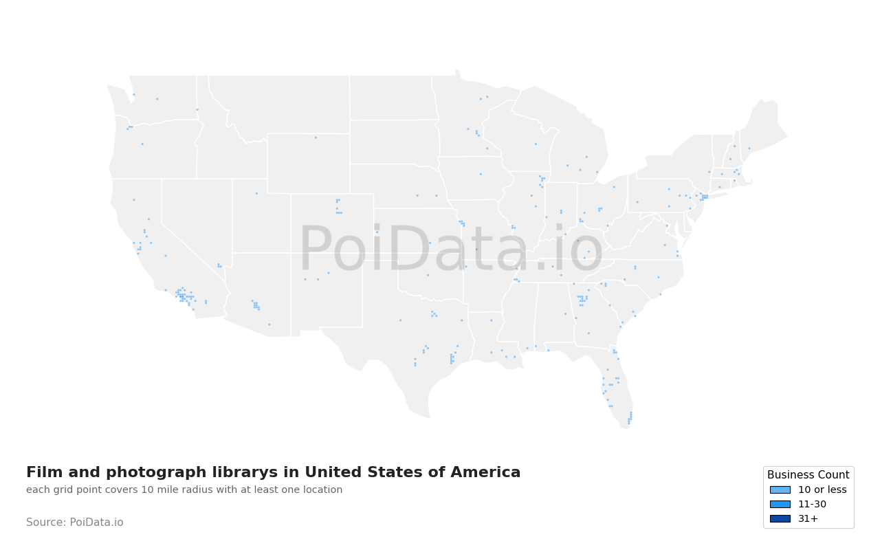 Film and photograph library density map for United States