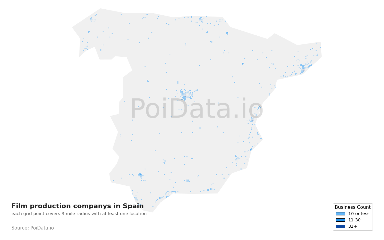 Film production company density map for Spain