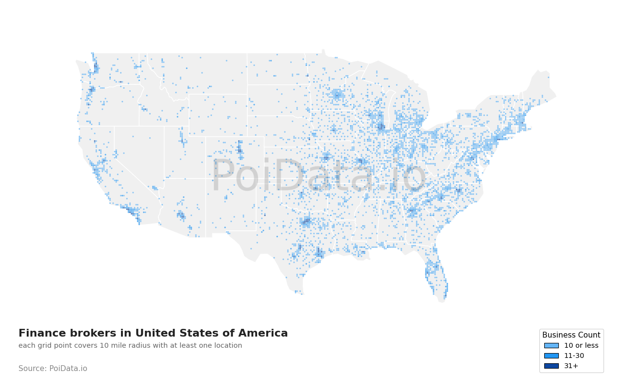 Finance broker density map for Florida, United States