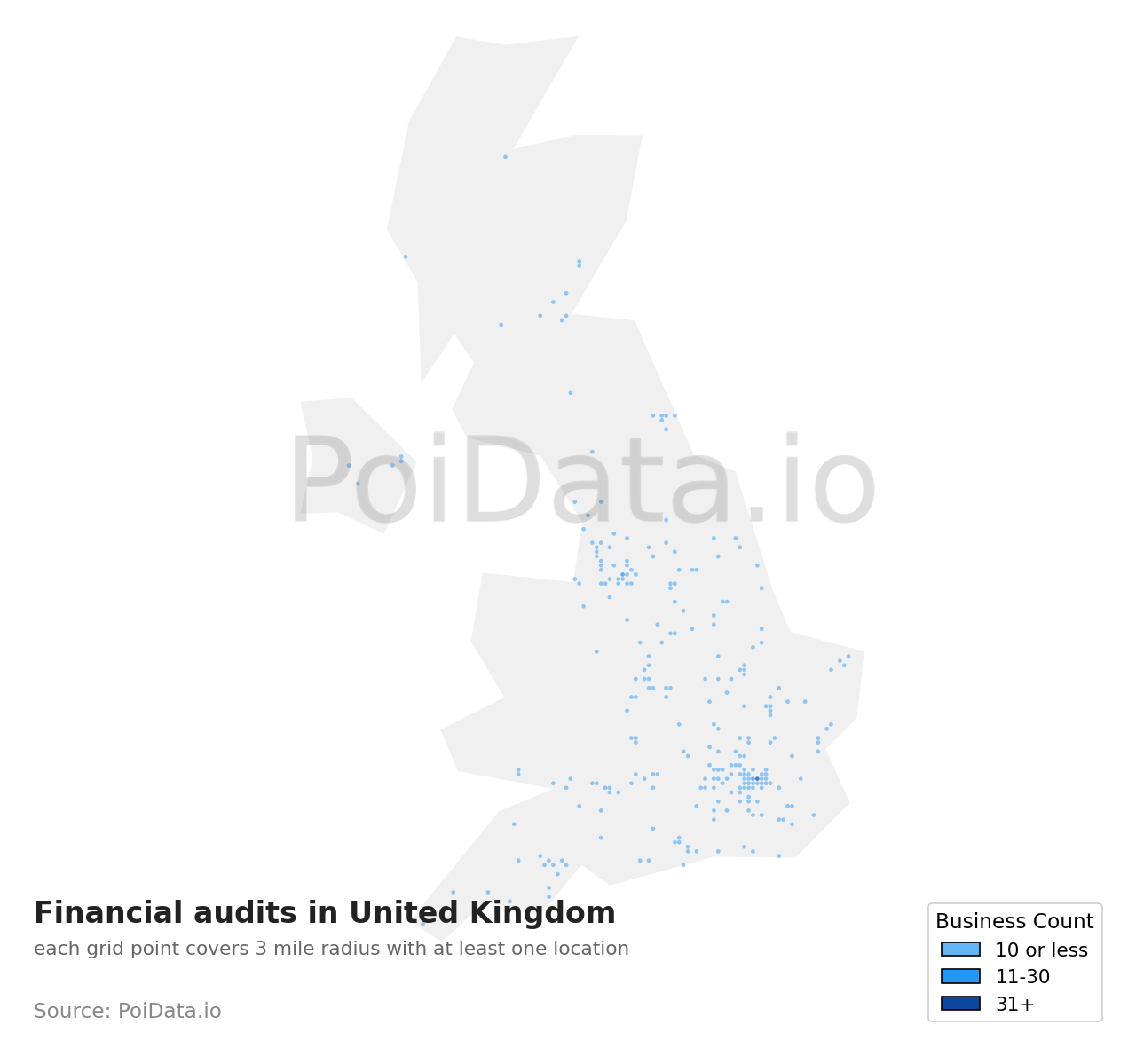 Financial audit density map for United Kingdom