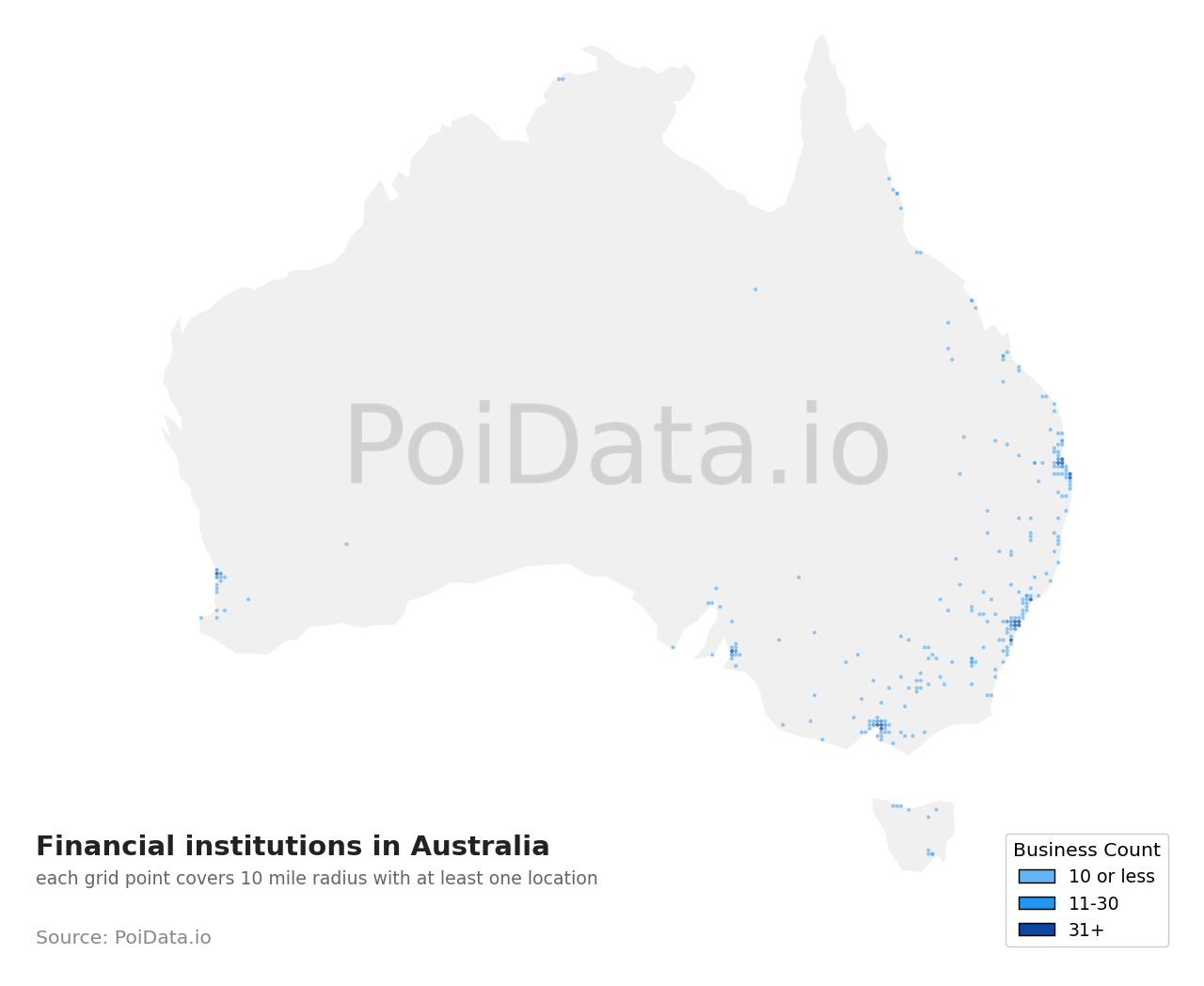 Financial institution density map for ACT, Australia