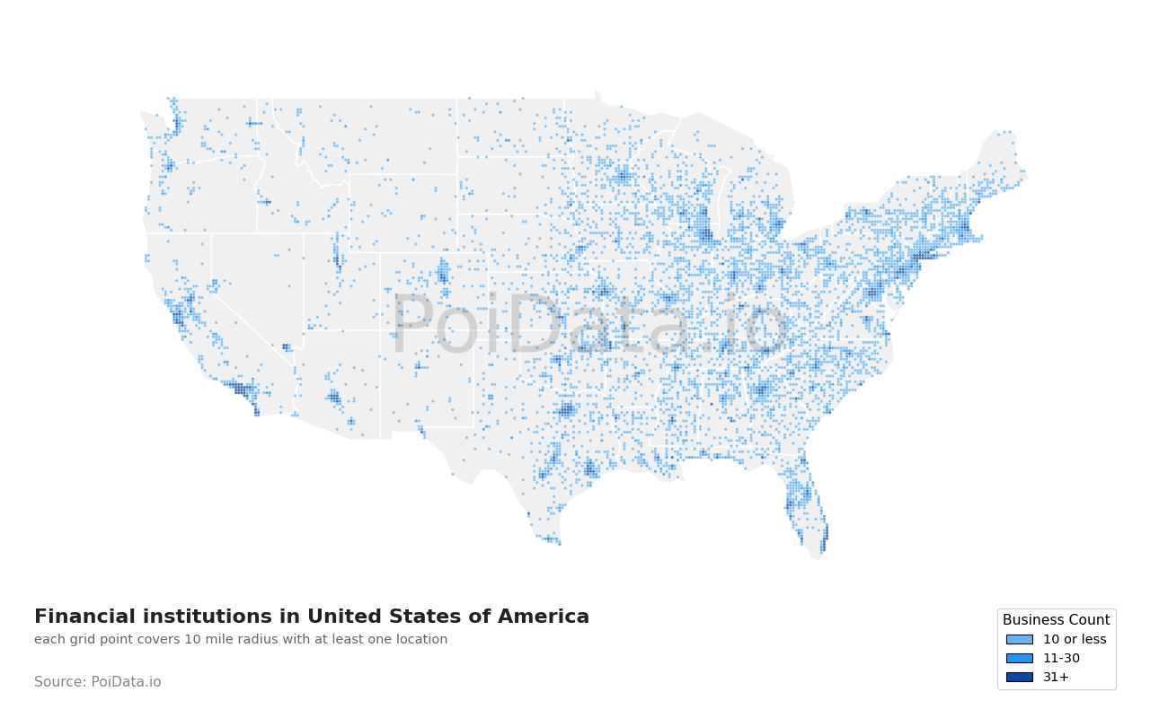 Financial institution density map for Florida, United States