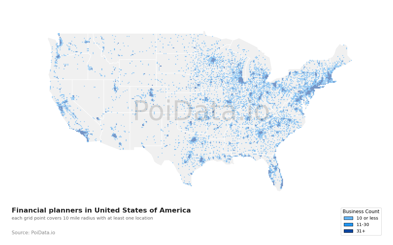 Financial planner density map for New York, United States