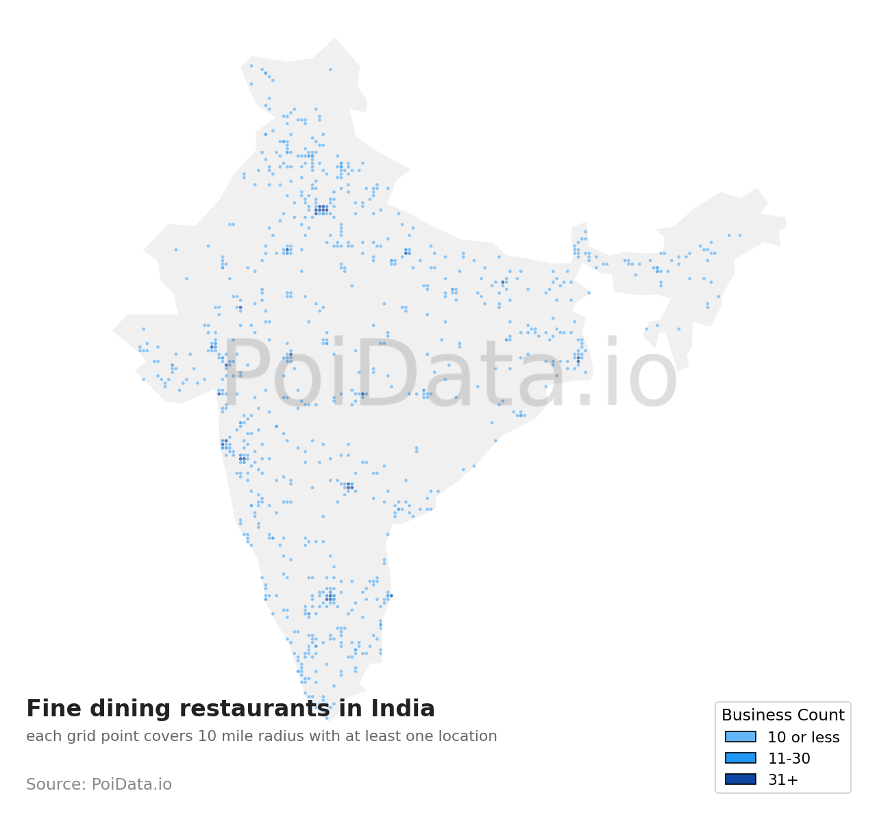 Fine dining restaurant density map for India