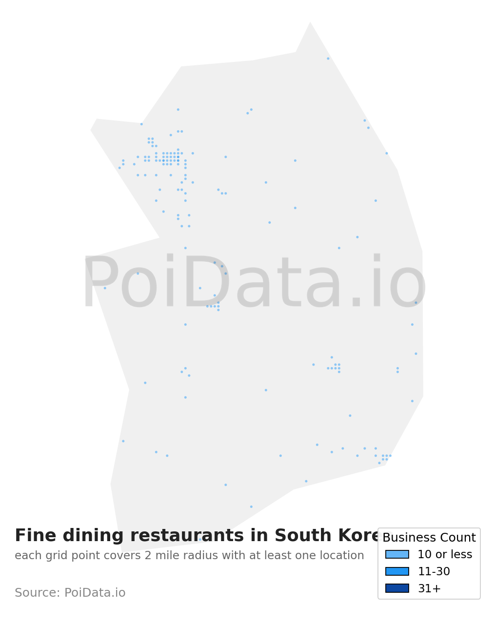 Fine dining restaurant density map for South Korea