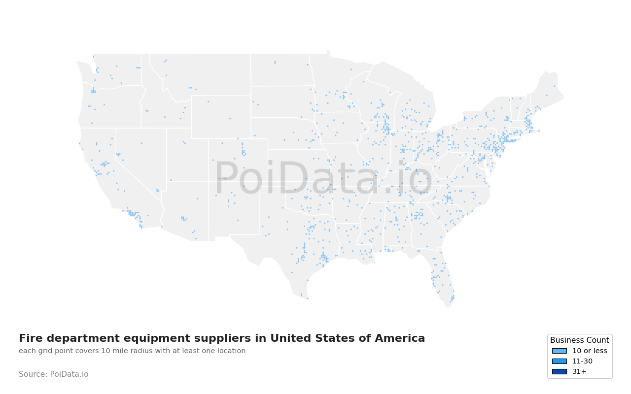 Fire department equipment supplier density map for North Dakota, United States