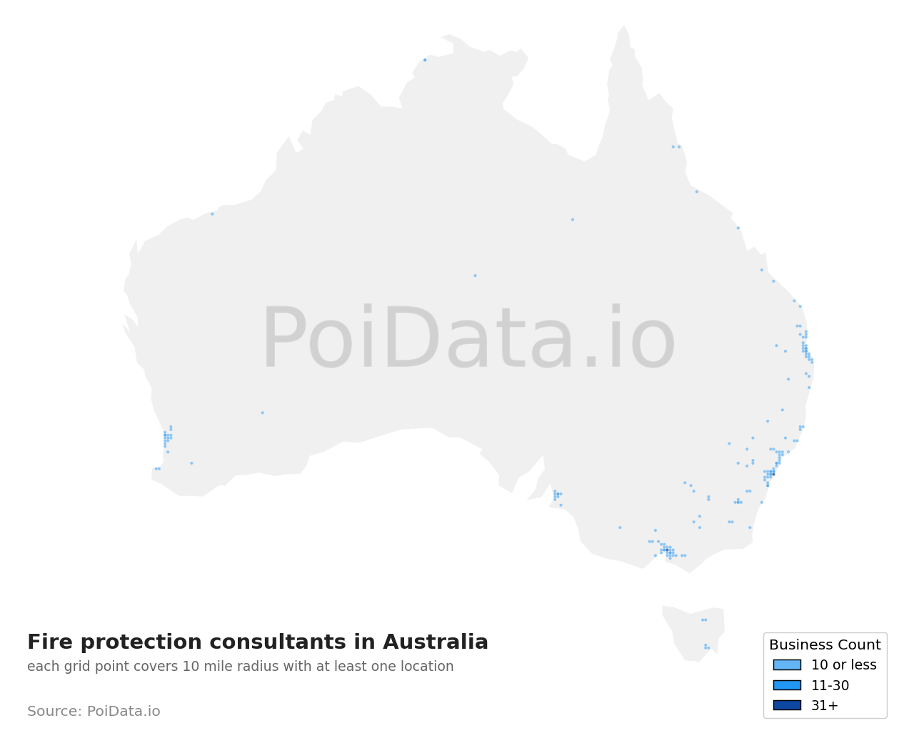 Fire protection consultant density map for Australia