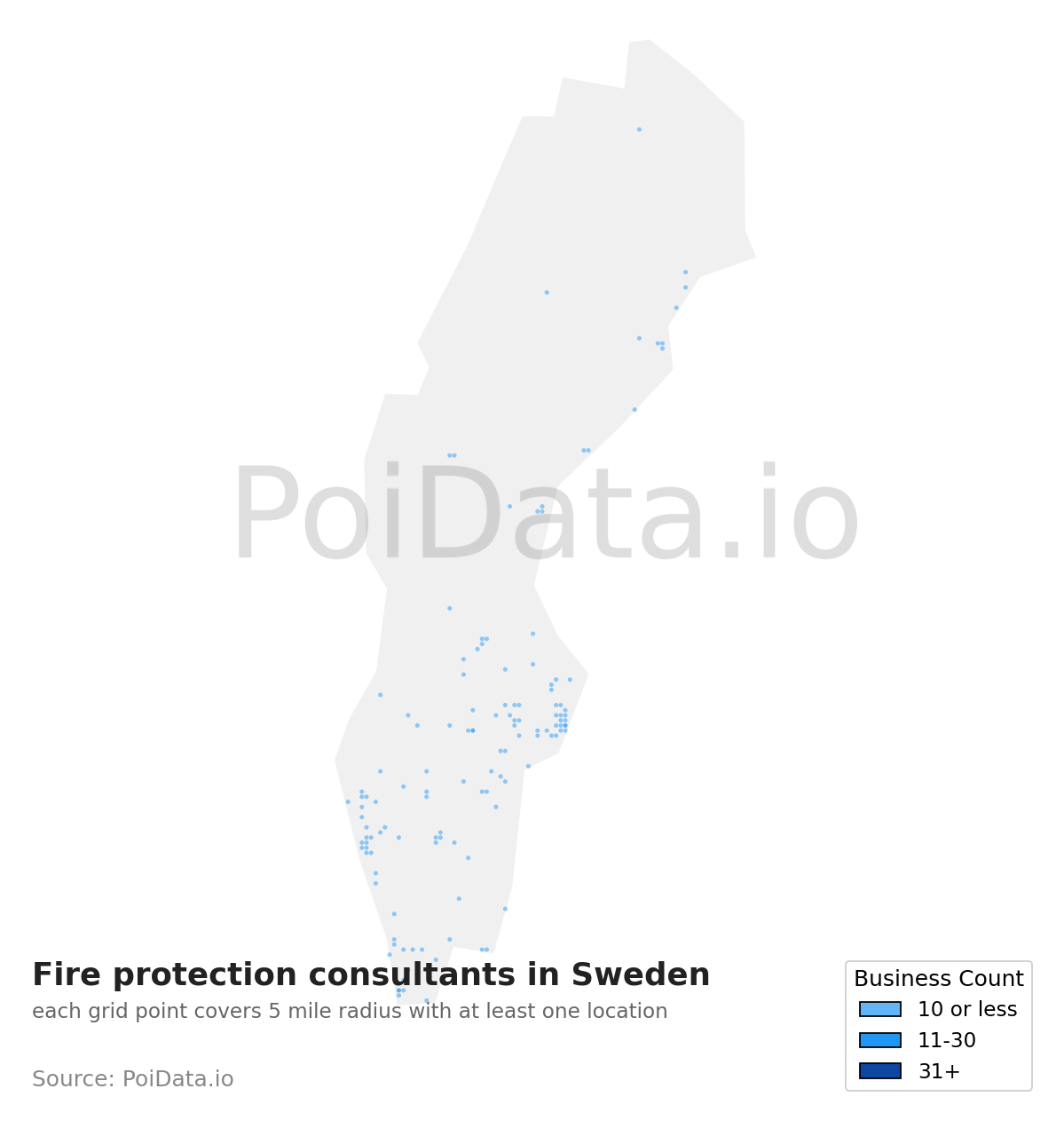 Fire protection consultant density map for Sweden