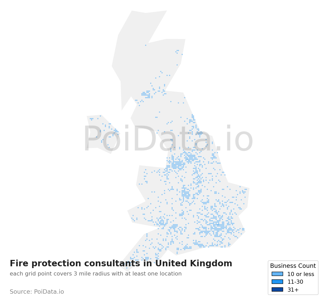Fire protection consultant density map for United Kingdom