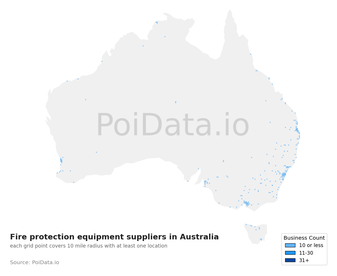 Fire protection equipment supplier density map for Western Australia, Australia