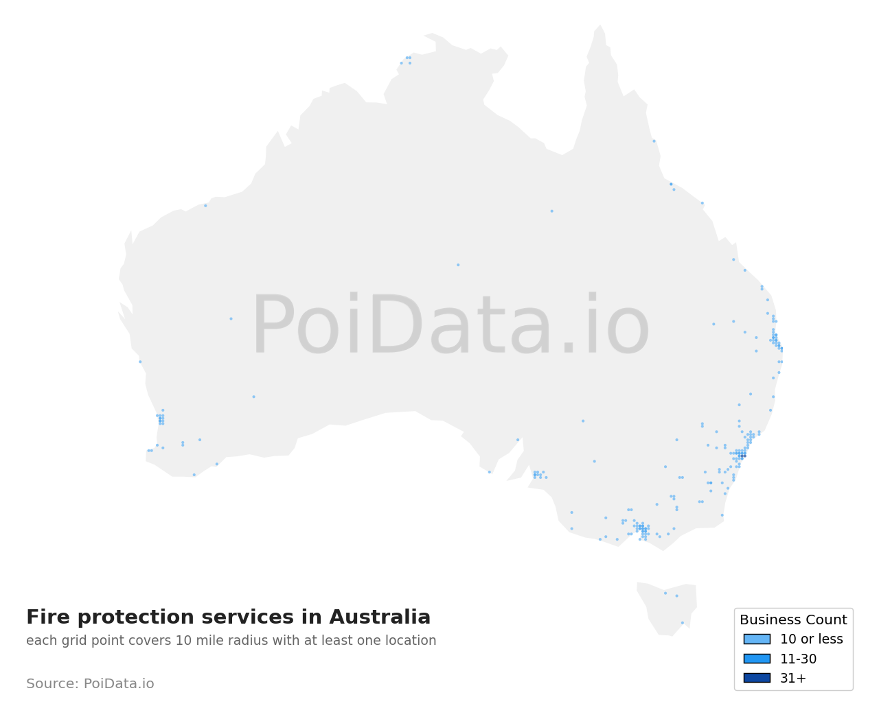 Fire protection service density map for Australia