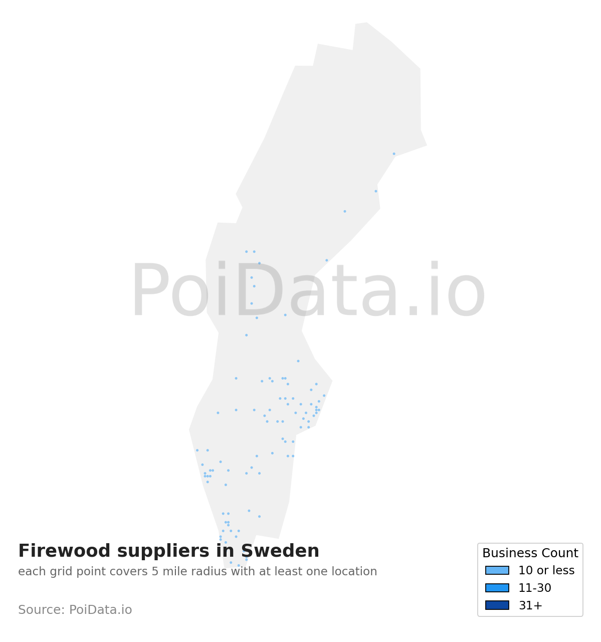 Firewood supplier density map for Sweden