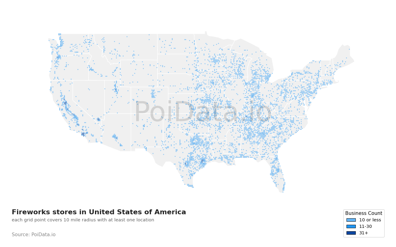 Fireworks store density map for Florida, United States
