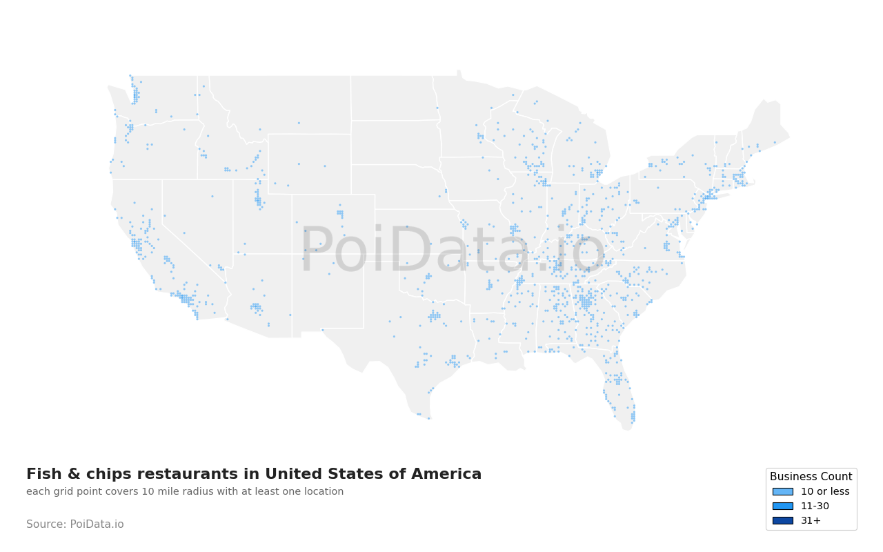 Fish & chips restaurant density map for Florida, United States