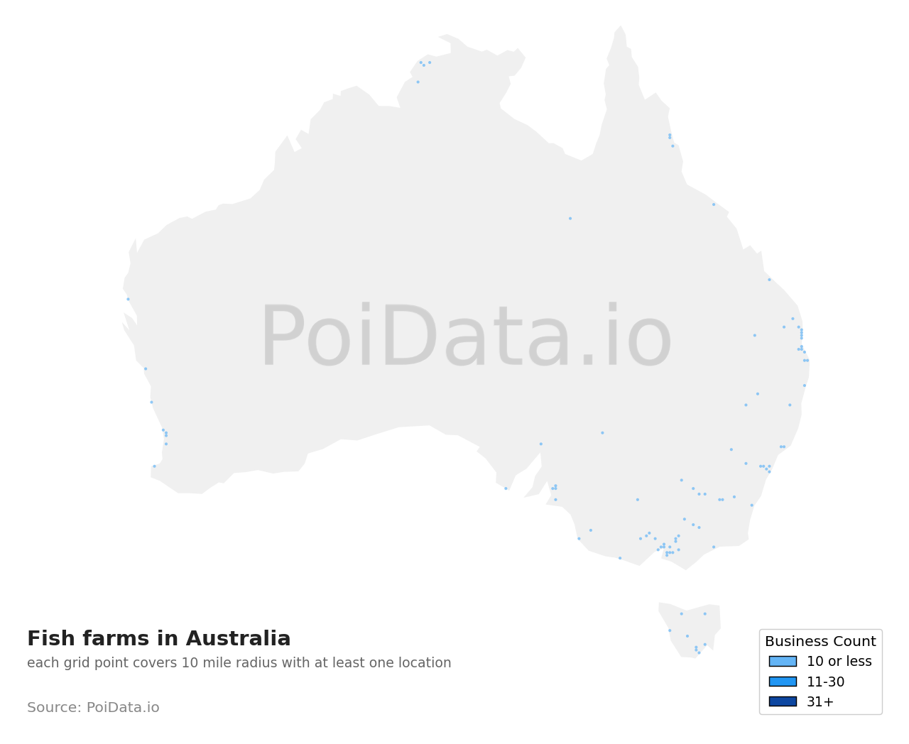 Fish farm density map for Australia