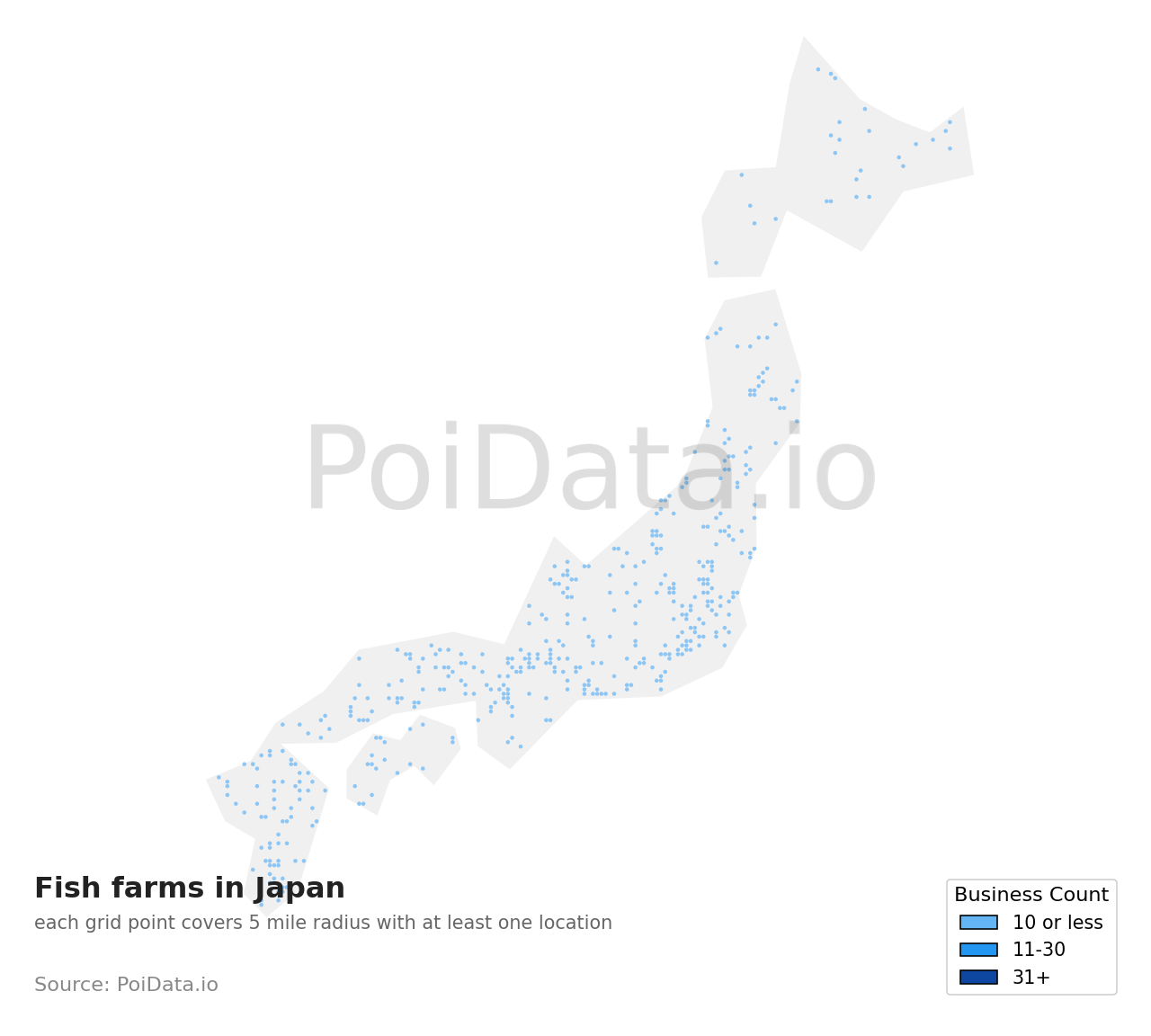 Fish farm density map for Japan