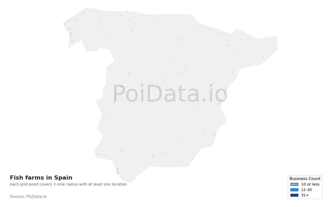Fish farm density map for Spain