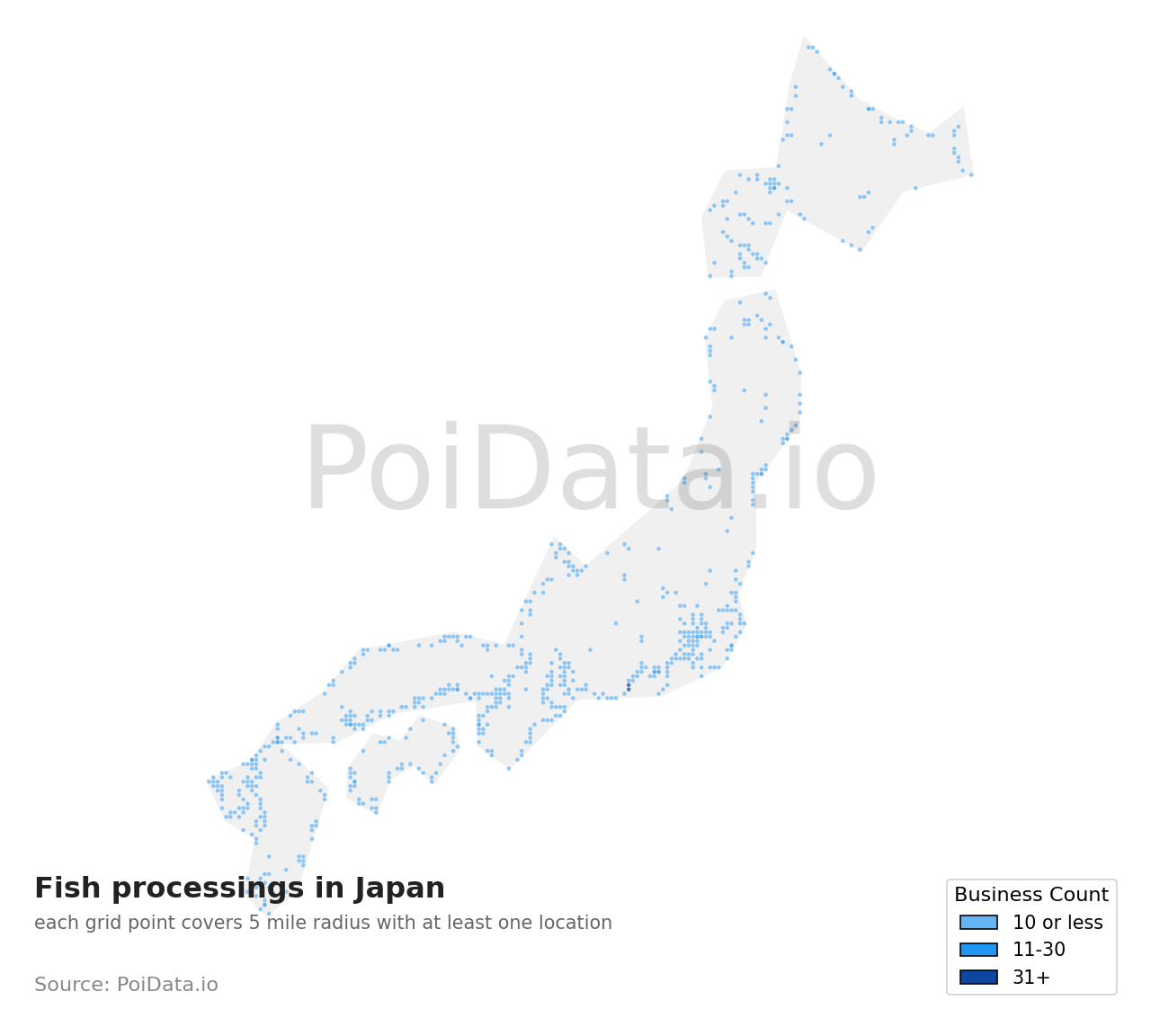 Fish processing density map for Japan