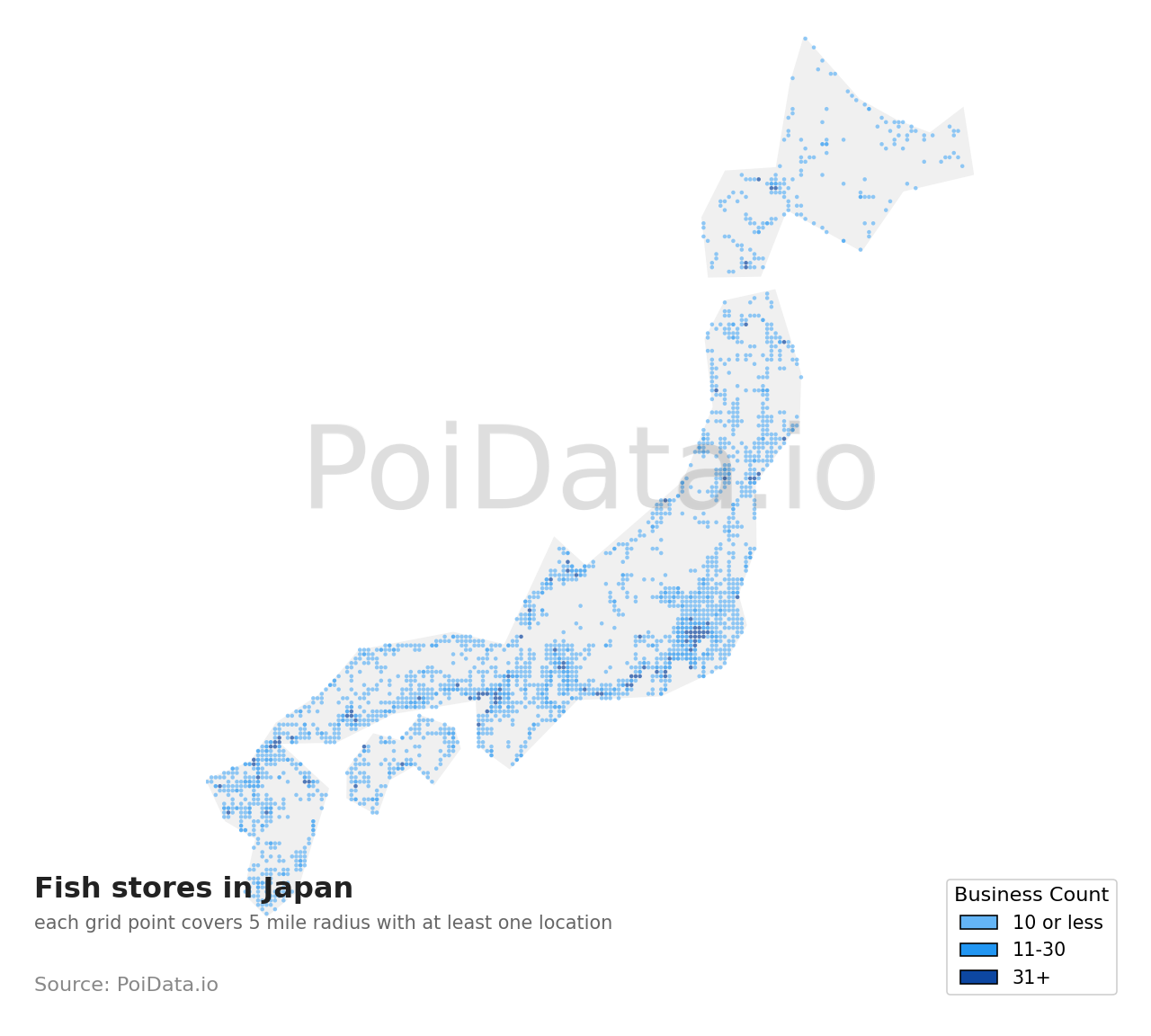 Fish store density map for Motoyoshi District, Miyagi, Japan