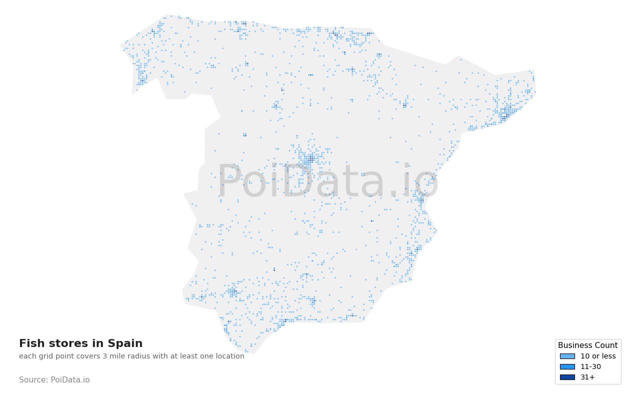 Fish store density map for Spain