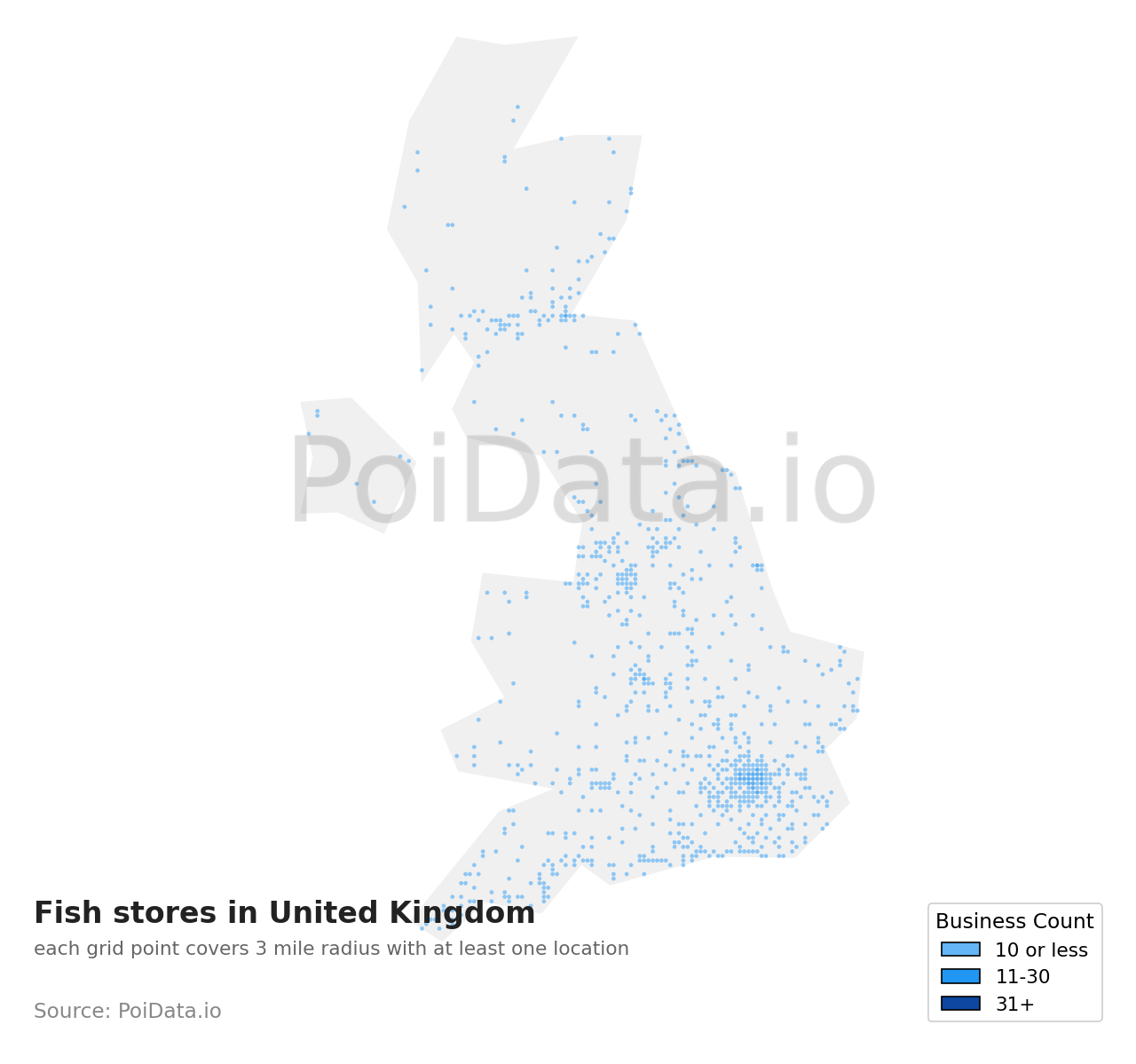 Fish store density map for United Kingdom