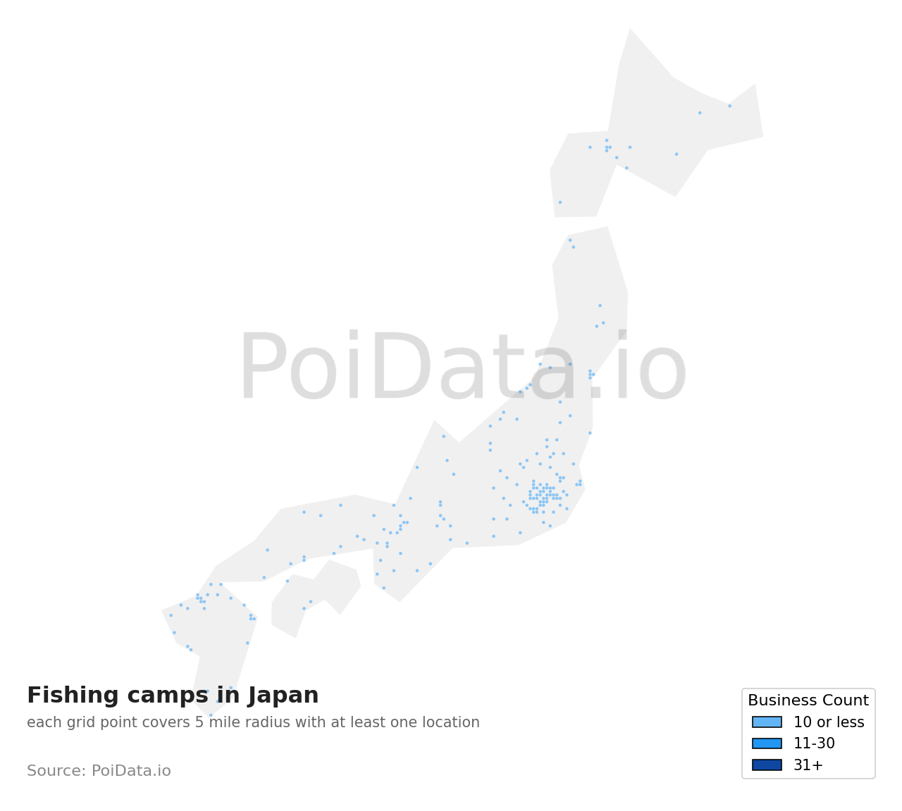 Fishing camp density map for Japan
