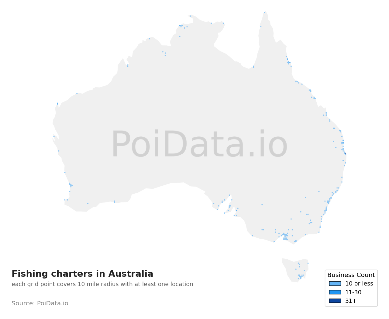 Fishing charter density map for Australia
