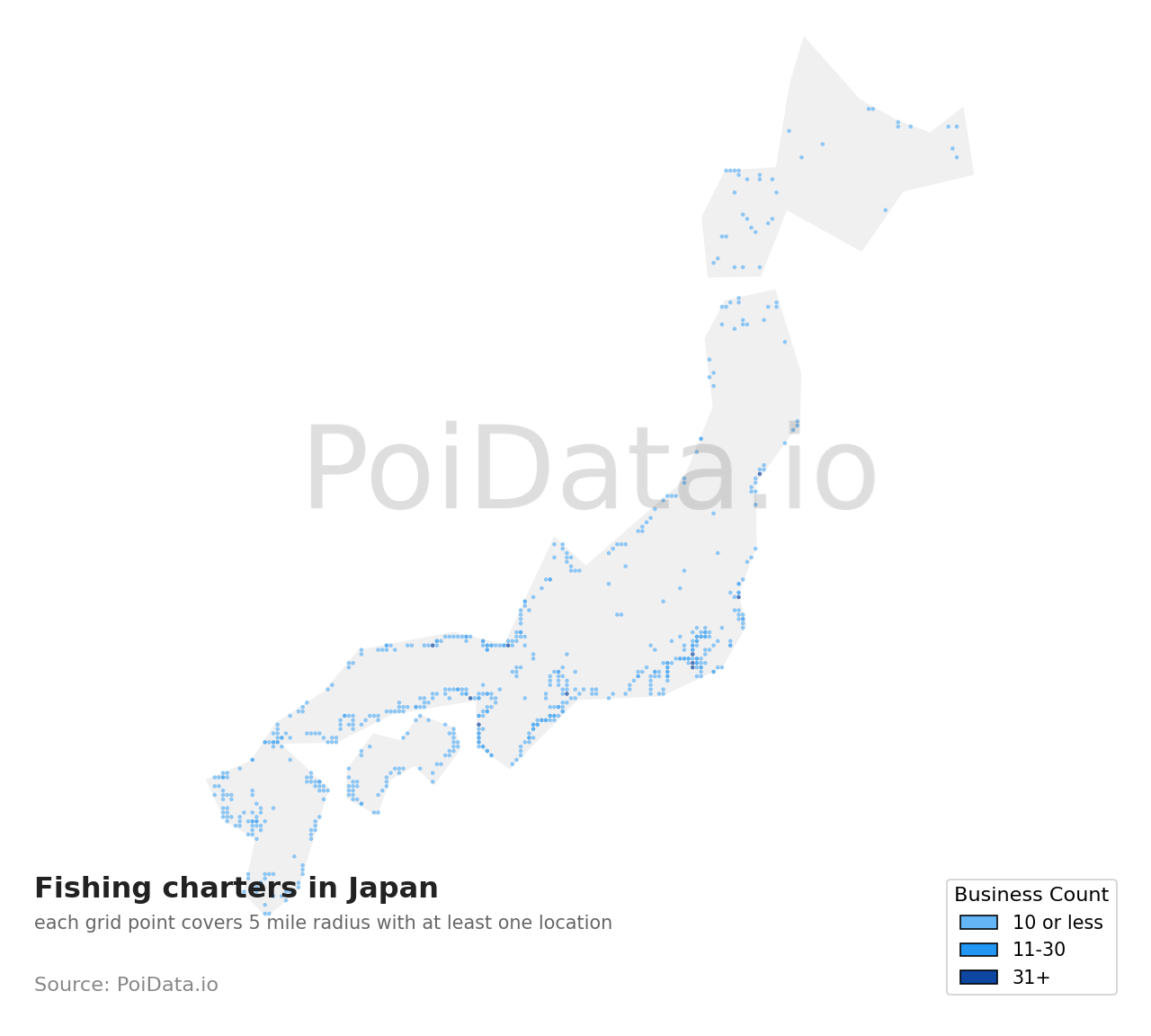 Fishing charter density map for Japan