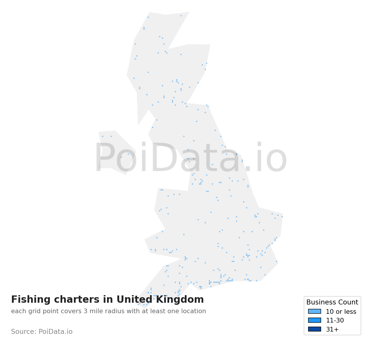 Fishing charter density map for United Kingdom