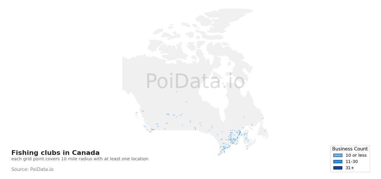 Fishing club density map for Saskatchewan, Canada